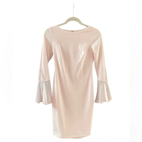 calvin klein bell sleeve dress pink Calvin Klein Women's Tulip-Sleeve Sheath Scuba Crepe Knee-length Dress